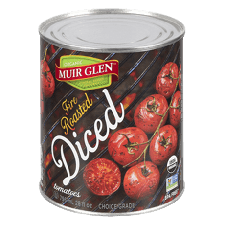Muir Glen Canada Fire Roasted Diced Tomatoes, front of can.