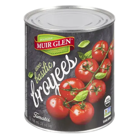 Tomates broyées Muir Glen CA avec basilic - avant de la boîte