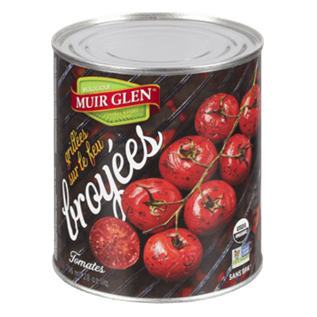 Tomates concassées grillées à la flamme de Muir Glen CA - avant de la boîte