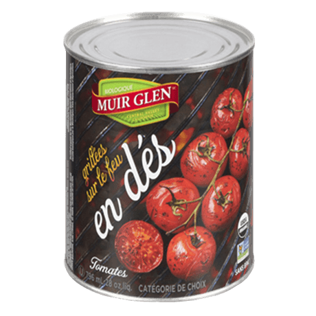 Tomates concassées grillées à la flamme de Muir Glen CA - avant de la boîte