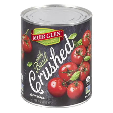 Muir Glen Canada Crushed Tomatoes with Basil, front of can.