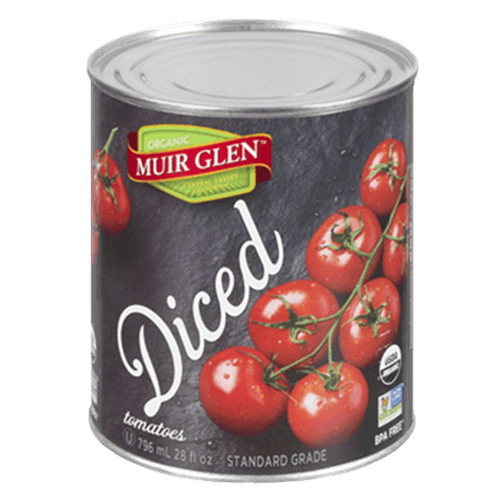 Muir Glen Canada Diced Tomatoes, front of can.