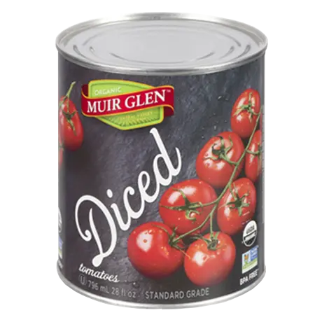 Muir Glen Canada Diced Tomatoes, front of can.