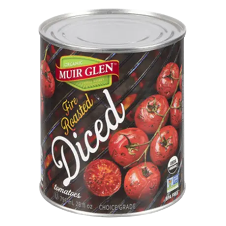 Muir Glen Canada Fire Roasted Diced Tomatoes, front of can.